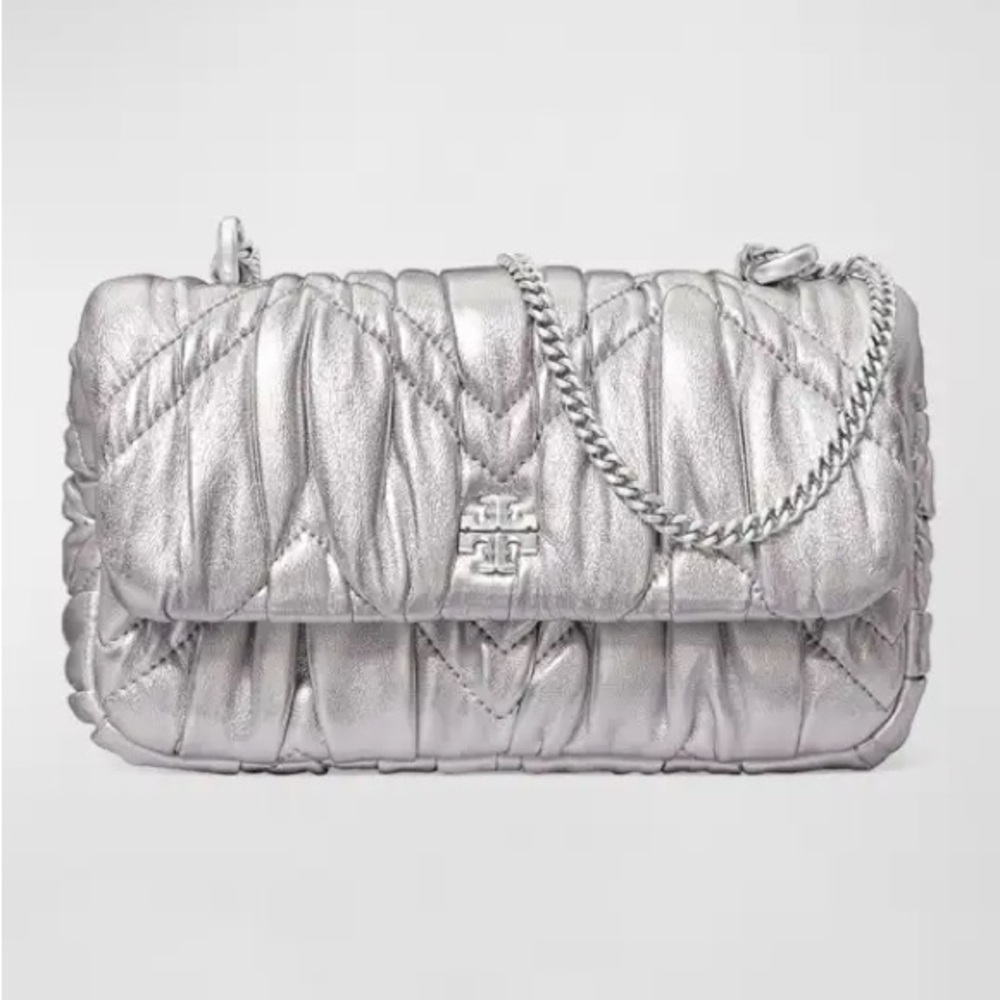 Tory Burch Kira Mini Diamond-Ruched Metallic Shoulder Bag NWT
